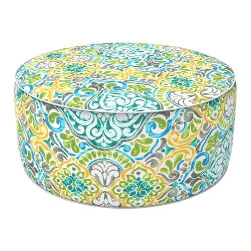LVTXIII Inflatable Stool Ottoman Footrest with Handle, All Weather Foot Rest, Indoor or Outdoor Use for Home Patio Garden and Camping, D21 x H9, Damask Green