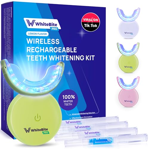 Whitebite Pro Teeth Whitening Kit for Sensitive Teeth – 32X LED Light + 35% Carbamide Peroxide Gel + Remineralizing Gel | Dental-Grade Whitening at Home Flavor Lemon