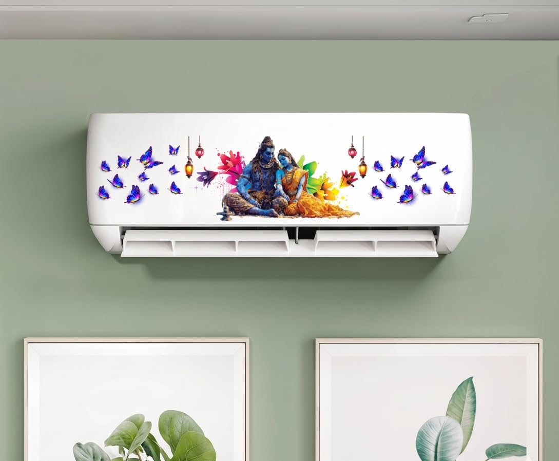 DivineDesigns Radha Shiva AC Sticker for Split Air Conditioner | Decorative Self-Adhesive Wall AC Decal with Butterfly Design | Waterproof PVC AC Cover Sticker for Home Bedroom Living Room Décor-image-4