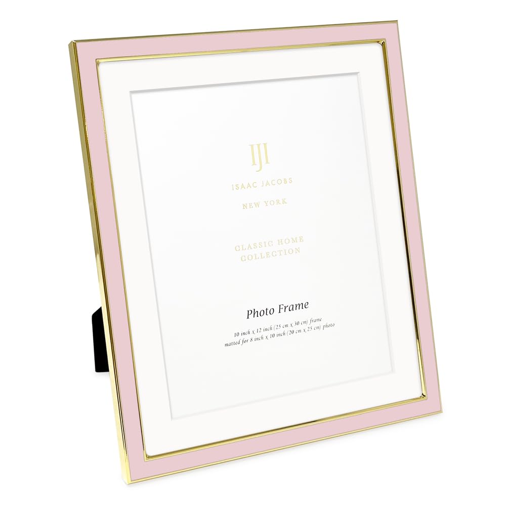 Isaac Jacobs 10x12 (Matted 8x10) Blush Enamel Picture Frame with Gold Metal Edge and Easel, Tabletop Display, Wall Décor, Photo Gallery, (10x12 (Matted 8x10), Blush with Gold)