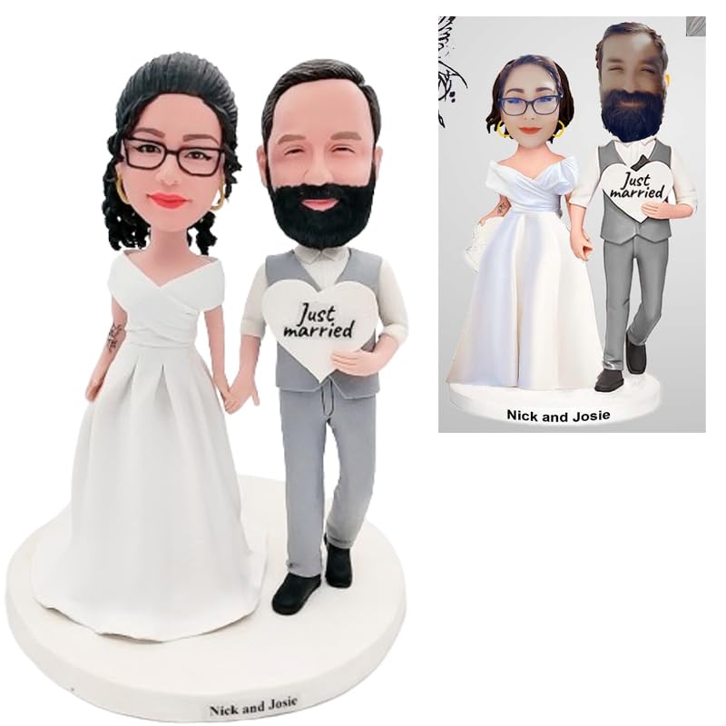 7" Custom Wedding Couple Bobblehead,Personalized Cake Topper,Customized Groom - Handcrafted Custom Figurine from Your Photo - Unique Wedding Gift for Weddings, Anniversaries, Birthdays,Couples