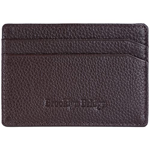 Image of Brooklyn Bridge Premium Genuine Leather Card Sleeve for Men RFID Blocking Slim Credit Card Holder Front Pocket Business ID Organizer Minimalist Everyday Carry Travel Gift