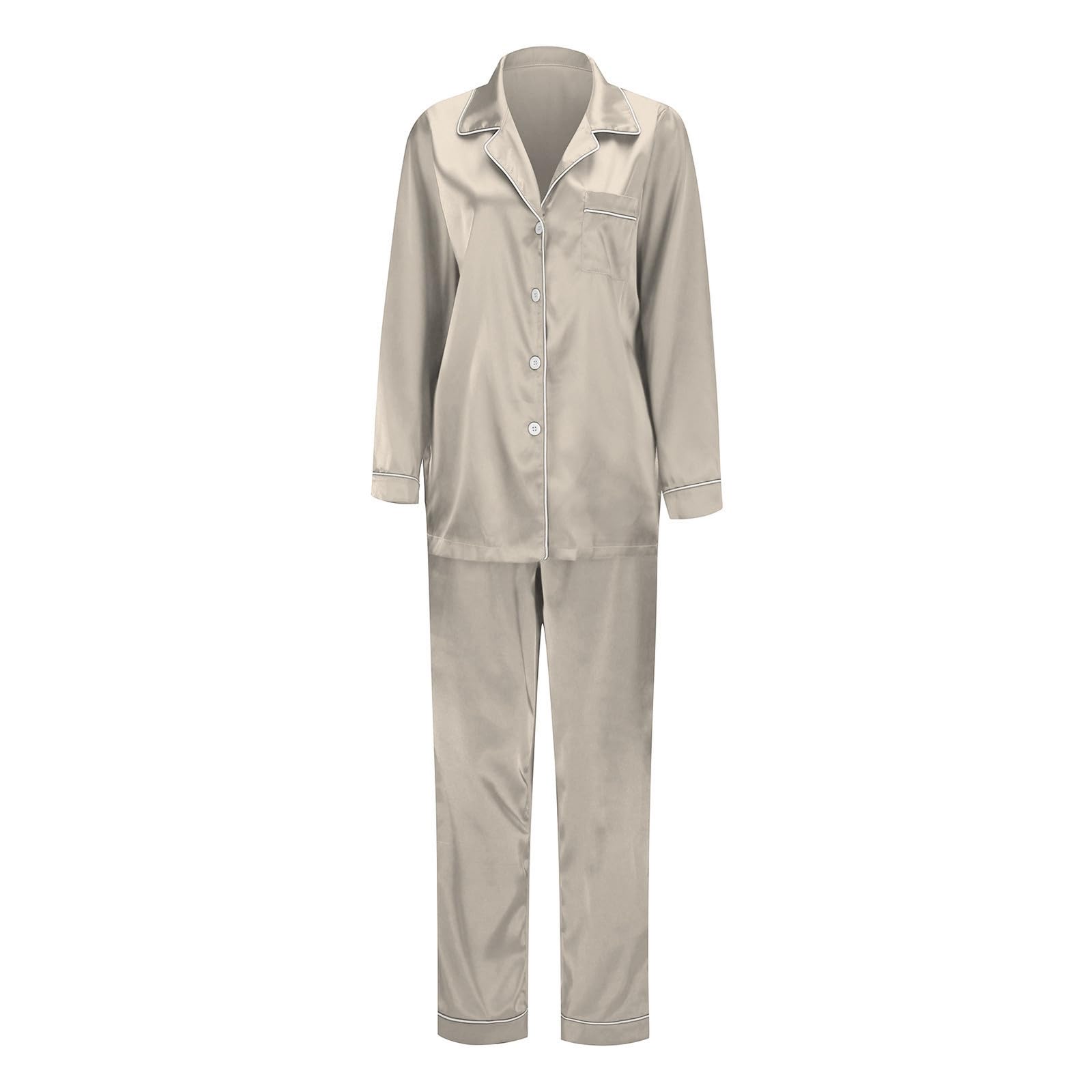 2026 Elegantes Damen Pyjama Set Satinseide mit Knopfleiste Zweiteilige Nachtwäsche als Familienlook Bequemer Loungewear Langarm Schlafanzug