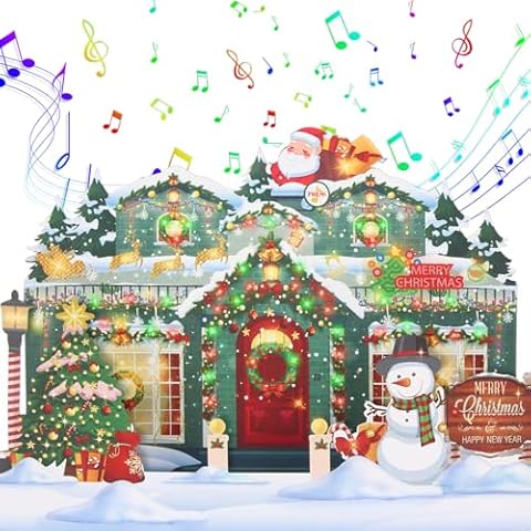 XTF2015 Christmas Greeting Cards Christmas Gift 3D Pop Up Christmas Gift Card with Musical & Christmas Home Animated Lights, Plays 3 Christmas Melody with Matching Flashing Lights Cover