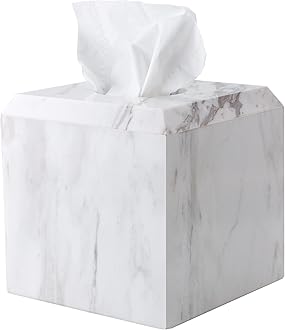 WORHE Tissue Box Cover Italy Natural Marble Heavy Duty Square Facial Toilet Paper Holder for Bathroom Living Room Bedroom Dresser Vanity Kitchen Minimalistic Office Home Decor Jazz White (WH014)