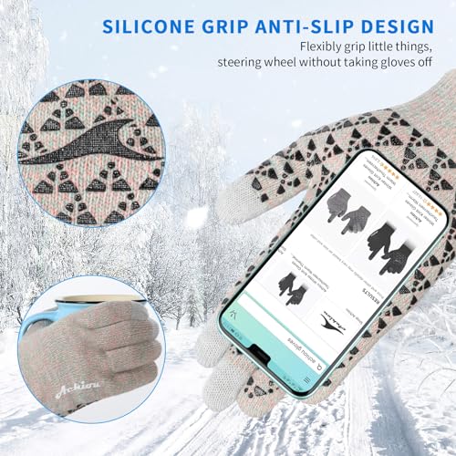 Image of Achiou Winter Gloves, Glove for Men Women, Upgraded Touch Screen Texting Warm Running with Thermal Soft Knit Lining