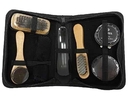 Genérico Kit de Engraxar Sapatos, 7 Peças + Estojo Viagem