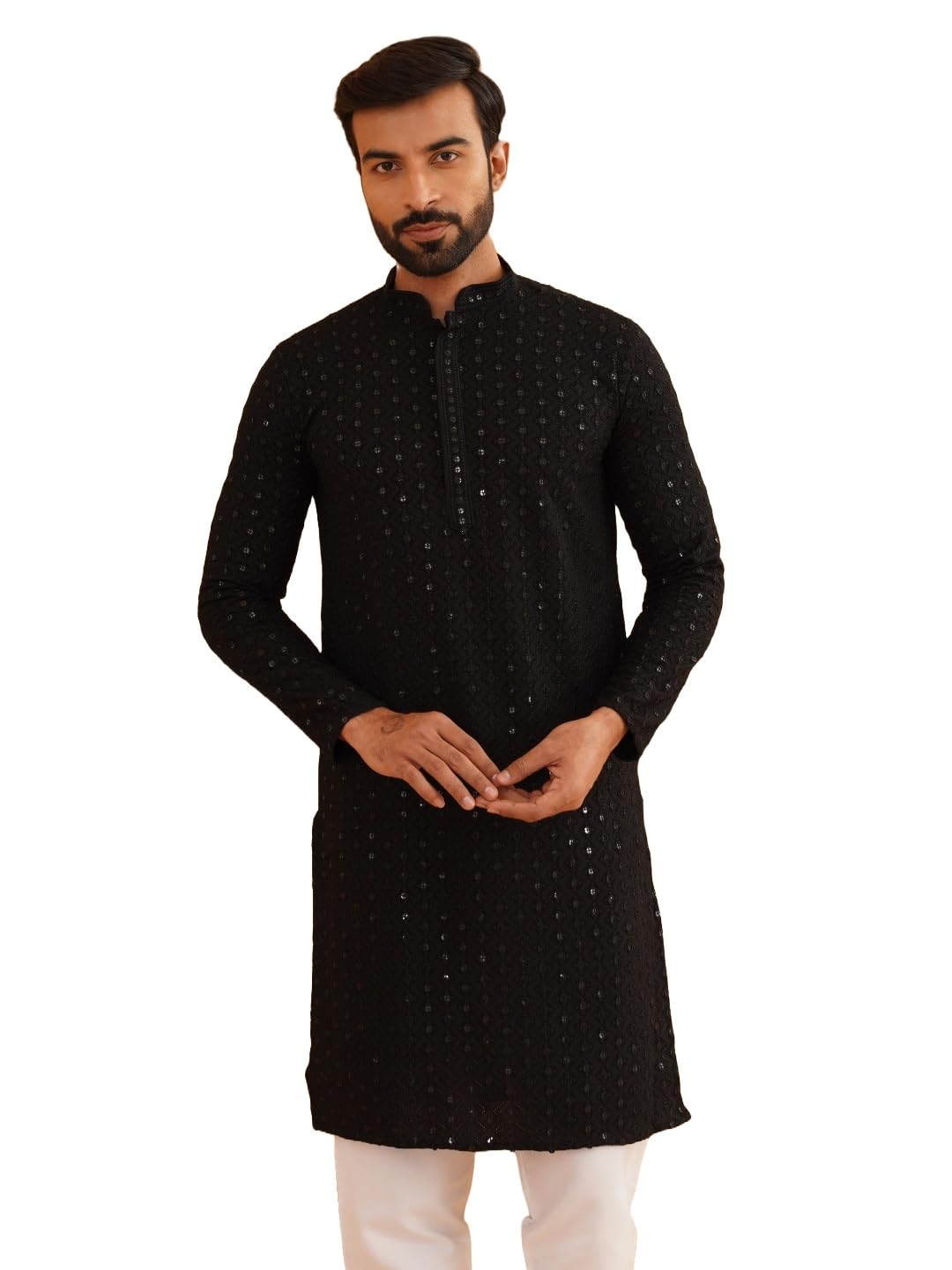 Sojanya (Since 1958 Men's Pure Cotton Black Embroidered Sequined Kurta