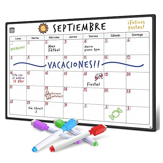 Smart Panda Calendario Magnético para Nevera - Ideal Planificador de Menú, Recordatorio, Lista de la Compra - Pizarra Magnética Incluye 4 Rotuladores de Color - Mensual - En Español