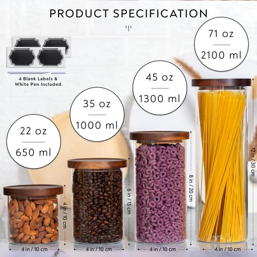Laramaid 35Oz 4Pack Glass Jars Set, Round Pantry Jars With Brown Acacia Lids, Black Labels And White Pen, Minimalist Food Storage Containers For Home, Kitchen And Pantry #TOP3