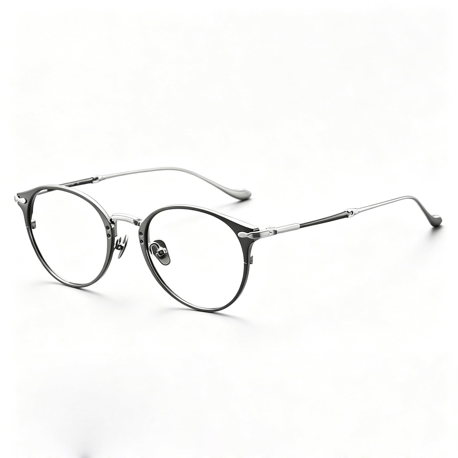 KLJUddGY Men's Eyewear Frames Reading Glasses Full Rim Spectacles for Computer Non Prescription Eyeglasses Titanium Glasses Carved Design(Silver)