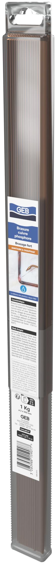 GEB Varillas de cobre/fósforo para soldadura fuerte. Se utiliza en tuberías de instalaciones sanitarias, calefacción… - 1 kg