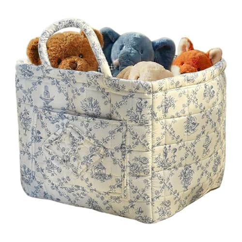Image of Quilted Fabric Basket Foldable Car Storage Boho Floral Laundry Basket Hamper for Nursery Bedroom & Living Room | Organize Clothes Toys