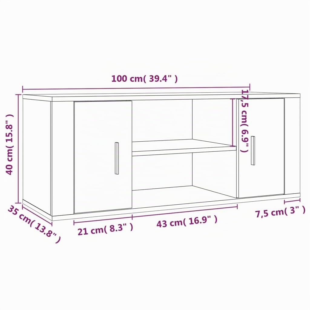 vidaXL Mobile per TV Grigio Cemento 100x35x40 cm Legno Multistrato