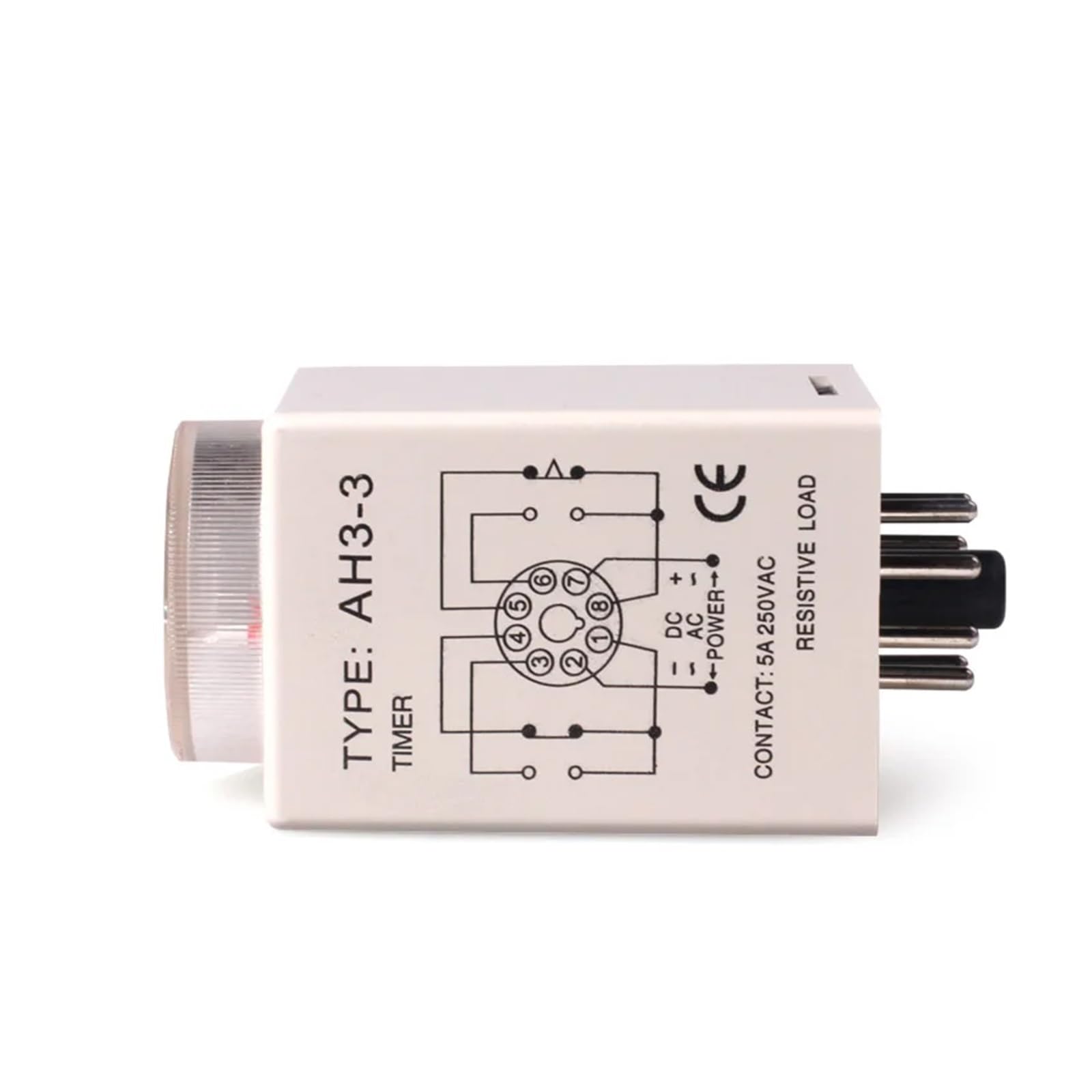 Relés AH3-3 1S/3S/6S/10S/30S/60S/3M/6M/10M/30M/60M Relé de retardo de Encendido CA 220 V/110 V CC 24 V/12 V con zócalo (10 M)