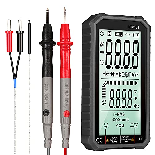 Digital Multimeter, Super Full Screen Auto Ranging Digital Multimeter Tester TRMS 6000 Counts Ohmmeter, Fast Measures Voltage Current Amp Resistance Diodes Continuity Duty-Cycle Capacitance Temp