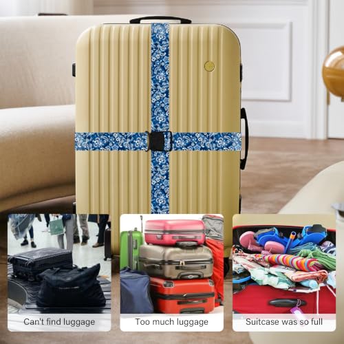 Image of Luggage Straps for Suitcases, Travel Adjustable Belt with Quick Release Buckle, Heavy Duty Nylon Bag Packing Strap, Unique Bright Identifiers Business Travel Accessories (2 Pack) - Blue Pattern