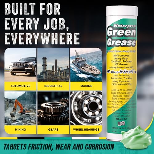Image of Ultra Heavy Duty Green Grease Tube (3oz, 3 Pack) for Grease Gun - NLGI 2 Lithium, High Temp Waterproof Marine Grade, Rust Resistant Wheel Bearing Lubricant for Auto, Farm & Home Use - American Made.