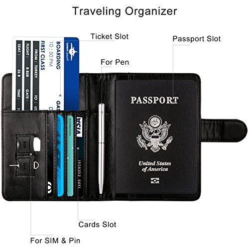 Image of WALNEW Passport Holder for Travel, RFID Passport Cover Wallet for Women Men, PU Leather Passport Book Card Holder Case with Pen (Buckle Closure, Buckle-Black)