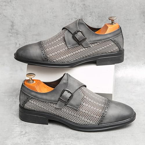 Men's Summer Buckle Dress Shoes Retro Pointed Leather Chunky Heel One-Step Driving Business Oxford Shoes Breathable Mesh Work Casual Sandals2