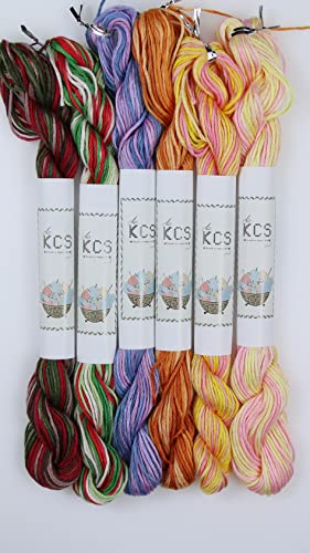 Image of KCS Big skeins of 25 Meters Size 25 Color Variegated Cross Stitch Stranded Threads,6 skeins,10