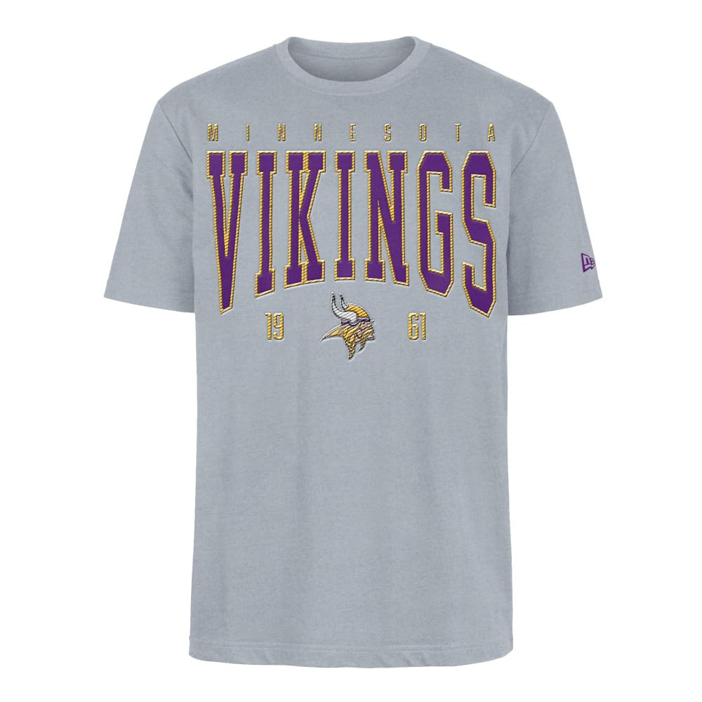 MINNESOTA VIKINGS New Era Cap NFL Oversized T-Shirt Satin Applique Patch Logo Heather Gray Unisex