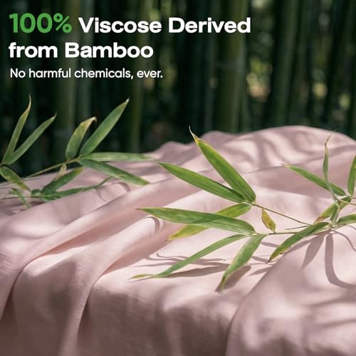 Image of Real 100% Viscose Derived from Bamboo Sheets Set Queen Size, Cooling & Silky Soft for Hot Sleeper, Luxury with Breathable & Moisture Wicking Fabric, 18 inch Deep Pocket with Corner Straps (Sand, Queen)
