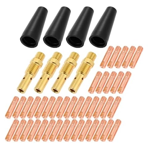 48 Pcs Flux Core Gasless Nozzle Tips Kit KP1939-1, 0.035" (0.9mm) Flux Core Welding Gun Welder Mig Contact Tips Gasless Nozzle Gas Diffusers, Compatible with Lincoln Magnum 100L & Weld-Pak MIG Welder Cover