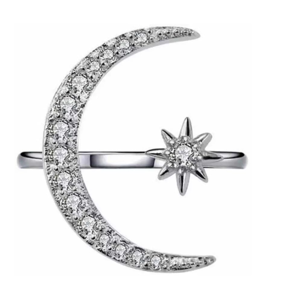 Stainless Steel Valentine's Day Special Openable/Adjustable Size Crystal Diamond Nug/Stone Studded Imam Salem Chand/Moon & Star Charming Arabian Finger/Knuckle Rings For Girl's & Women's-image-11