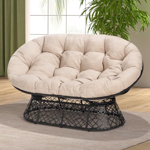 Bme Double Papasan Chair 600lbs Capacity Ergonomic Design Soft Thick Cushion Bee-Designed Frame Durable Steel 61 Beige - Black Base