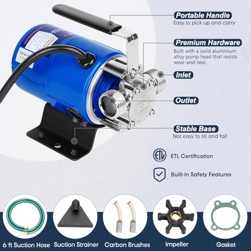 Image of TecHome Water Pump, 115V 1 /10HP 330GPH Water Transfer Utility Pump, With ON /OFF Switch And Suction Hose Kit.