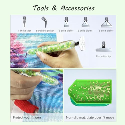 Image of Muzagroo Art Diamond Painting Storage Containers, Diamond Art Storage Case with Accessories and Tools, Portable Shockproof 60 Slots Organizer Case for Diamond Painting Kits M (Green-Deluxe)
