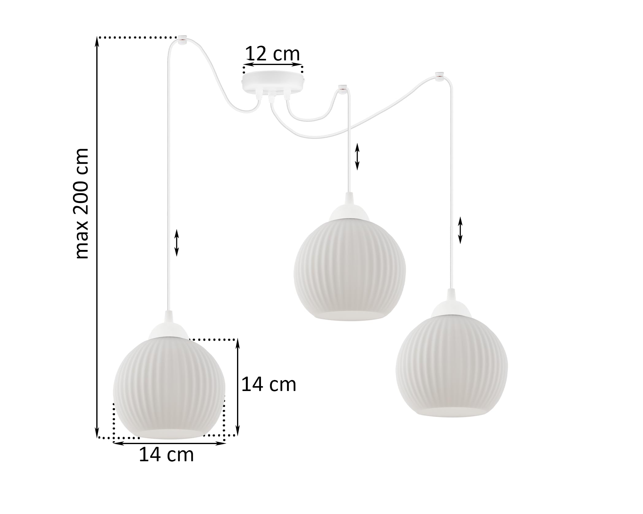 Light Home Riffle Araignée Lustre Suspendu - Lampe Plafond Moderne pour Chambre Salon et Cuisine Style Loft - Métal et Verre - E27 avec 3 Lumières - Abat-Boule - Blanc