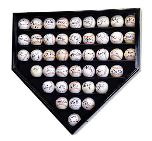 43 Baseball Ball Display Case Cabinet - Home Plate Shaped (Black)