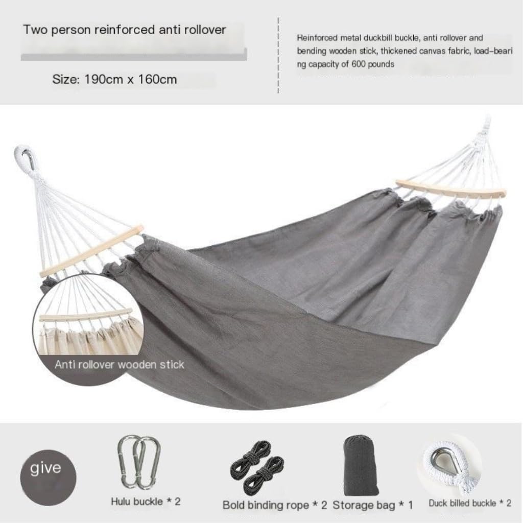 Hamaca para exteriores con diseño antivuelco, tela beige y azul resistente para patio, patio trasero, camping, soporta adultos dobles (uso en interiores y exteriores)