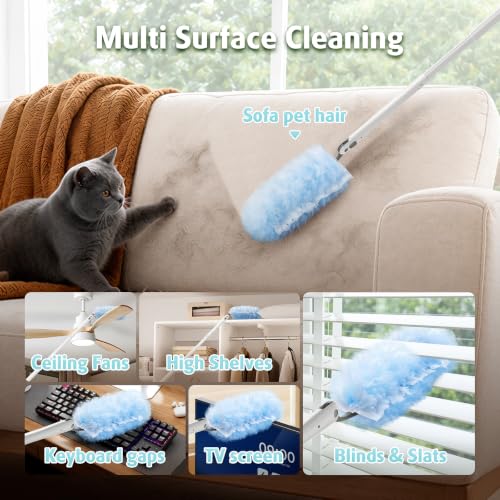 Image of 30 Count Heavy Duty Duster Refills with 3 ft Extendable Handle Starter Kit, Compatible with Swiffer Disposable Microfiber Feather Dusters for Cleaning Home