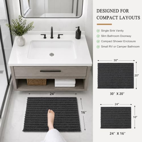 Image of Arotive Luxury Small Bathroom Rugs 24x16, Extra Soft Thick Absorbent Shaggy Chenille Bath Rugs, Machine Wash Dry, Bath Mats for Bathroom Floor, Tub and Shower, Home Decor Accessories, Dark Grey