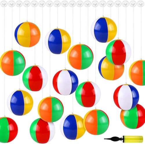 Aodaer 36 Pieces Beach Balls Bulk 12 Inch Inflatable Beach Ball Decorations Rainbow Beach Balls with Hanging Rope Hooks and Inflator for Beach Pool Toys Hawaiian Summer Birthday Party Decorations