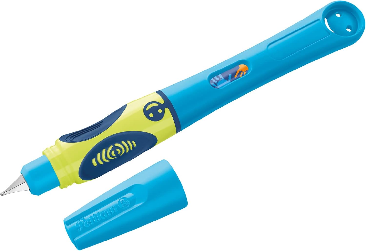 Pelikan Griffix Learn-to-Write Fountain Pen for Left-Handed Users, Neon Fresh Blue, Pack of 1 on Blister Card