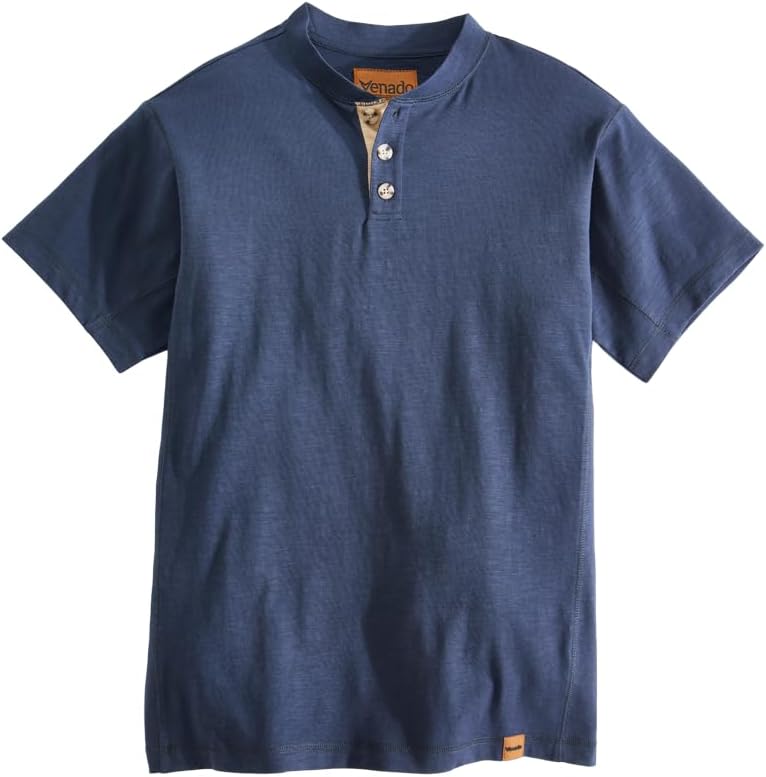 Venado Premium Short Sleeve Henley Shirt for Men (Navy, Small)