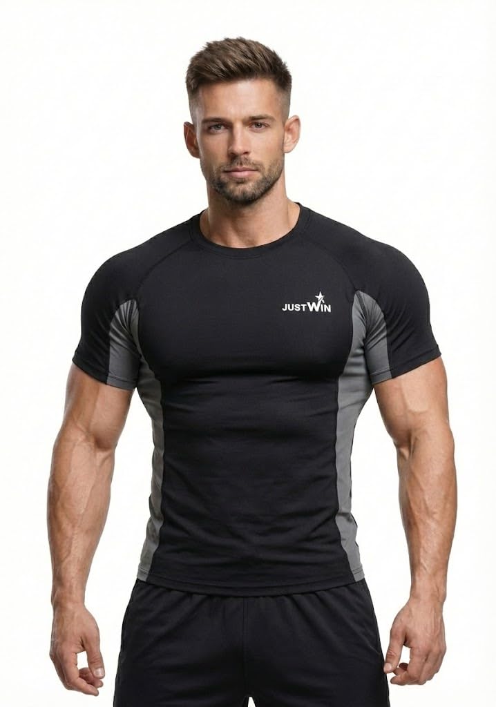 Men’s Compression T-Shirt Half Sleeve | Slim Fit Gym & Workout T Shirt | Quick Dry Stretch Sports Tee for Running, Training & Fitness
