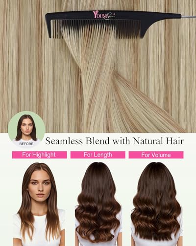Image of YoungSee Hair Extensions Tape in Blonde, Human Hair Tape in Extensions Light Blonde Highlight Ash Blonde, Silky Straight, Tape Extensions Remy Hair, 18 Inch 20pcs 50g, for Everyday Wear