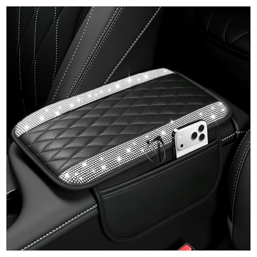 Image of Stacool Upgraded Car Center Console Cover with Rhinestones,Microfiber Leather Car Armrest Cover Cushion with 2 Storage Bags,Universal Cars Armrest Storage Box as Cars Interior Accessories