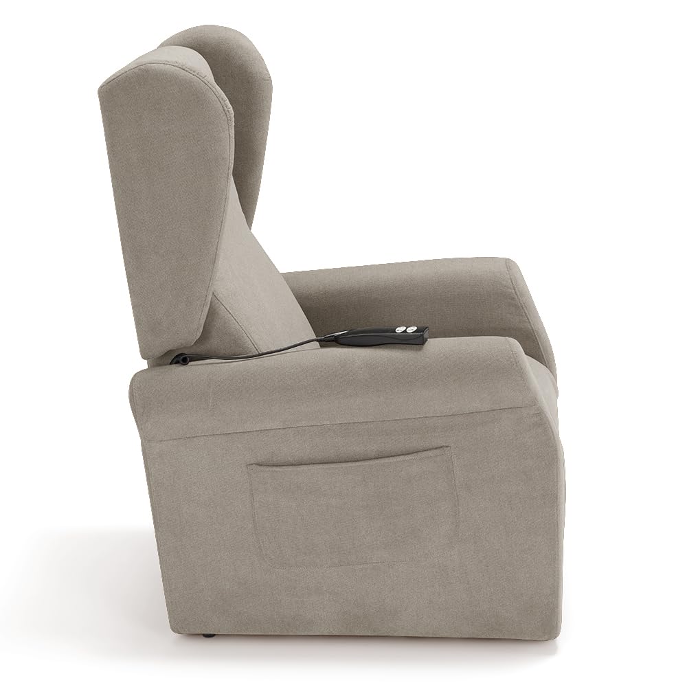 REDÒKASA Poltrona relax elettrica PISA MADE IN ITALY per anziani e disabili con kit batteria optional, 2 motori, 4 ruote, tessuto antimacchia, reclinazione e alzapersona (Senza Kit Batteria, Corda)