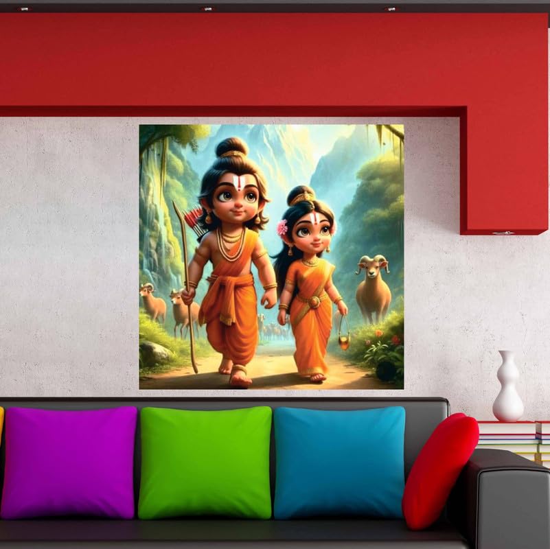 Image of British Terminal Cute little Bal Gopal Baby God Krishna| Kanha Ji | Laddu Lord Makhan Chor Painting Religious Poster for Pregnant Women for wall (matt thin vinyl,sticker,multicolor,unframed)| bj107