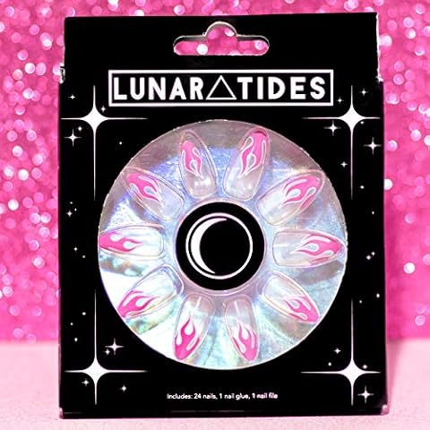 Pink Jelly Flame Press On False Fashion Nails with Nail Glue 24 Pcs 12 Sizes Cover