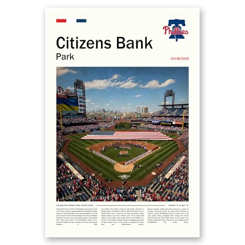 Citizens-Bank Park Poster (L17 xW11 Canvas) hiladelphia Ballpark Wall Art Print Phillies Retro Sports Poster Gift for Baseball Fans & Home and Office Decor