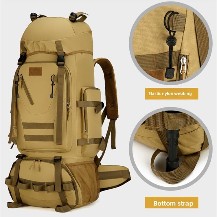 Outdoor Hiking Backpack Men's 100l Large Capacity Lightweight Backpack Women's Hiking Waterproof Tourism (Khaki)4