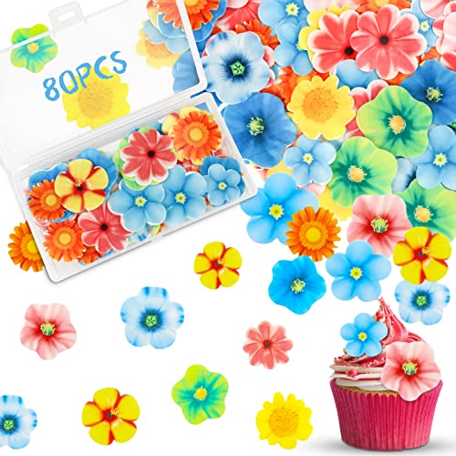 Fiori commestibili Cupcake Toppers, 80 Pezzi decorazioni commestibili per cupcake, Fiori Cake Toppers Festa di Compleanno Decorazione, decorazioni torte commestibili(fiori)