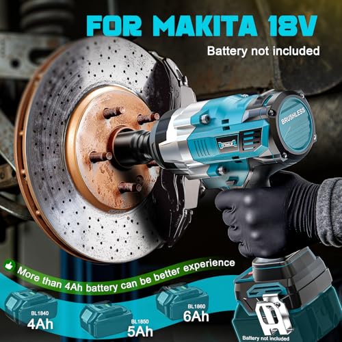 3/4" Cordless Impact Wrench Compatible with Makita 18V Battery: 1850FT-LBS(2500N.m) High Torque Impact Driver, Auto-Stop Reverse, 4-Speed Heavy Duty Impact for Car/Truck/Mower(Bare Tool)